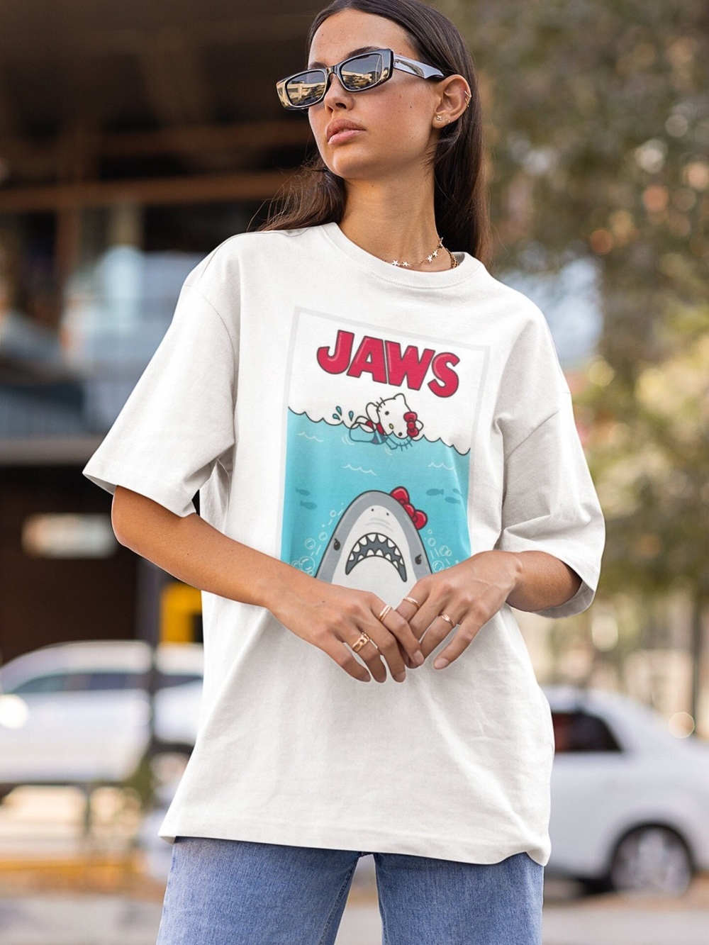 American Apparel Hello Kitty/Jaws White Heavyweight Cotton Tee